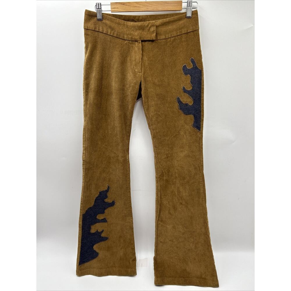 Solo Paris Corduroy Pants Western Patch Women’s Size 8 Wide Leg Brown STRETCH